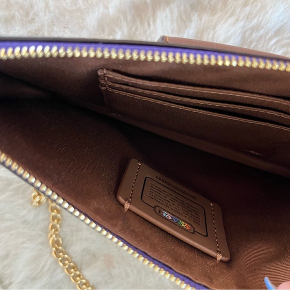 Rainbow signature COACH crossbody with gold chain link strap. Carried once! - Picture 8 of 10